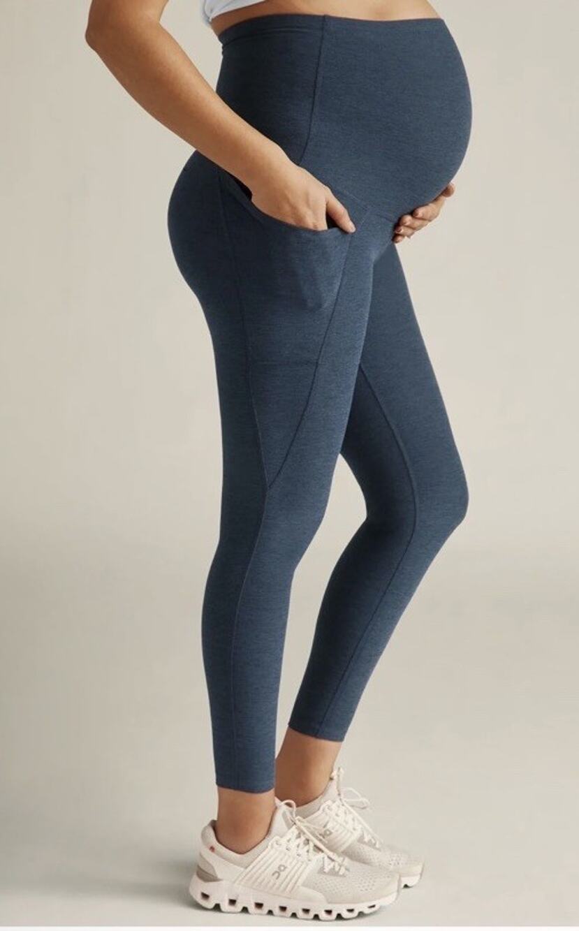 Beyond Yoga Beyond The Bump Spacedye Navy Leggings Pockets Sz M NWT